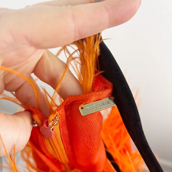 Cult Gaia Shannon Ostrich Feather Silk Mini Dress Orange XS Cocktail Party - Picture 6 of 12
